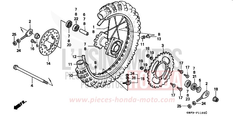 HINTERRAD von CR80R "große Räder" NEUCLEAR RED (R177) von 1998